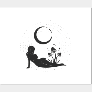 Mushroom Moon Woman Posters and Art